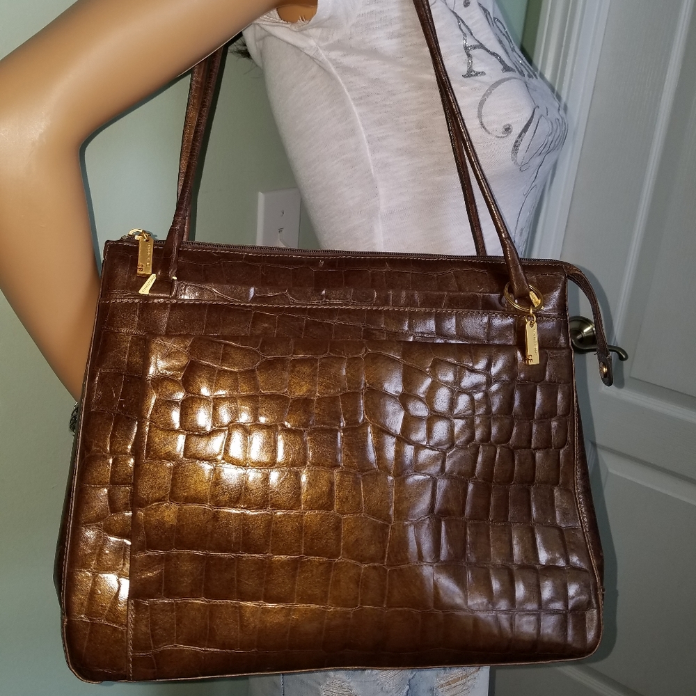 CLAUDIO FERRICI Vintage Croco Embossed Leather Bag